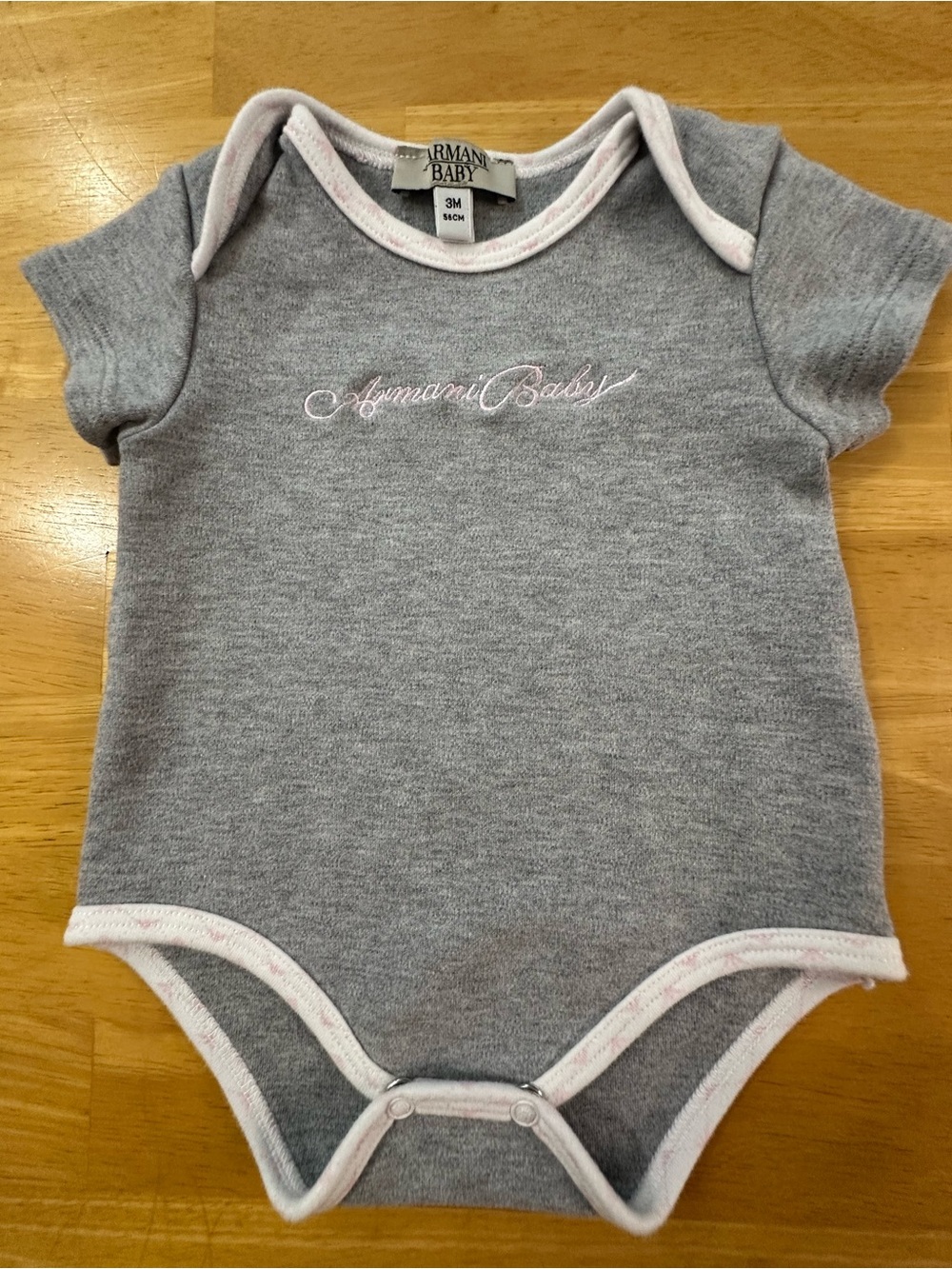 Authentic Armani Baby Gray Cursive Script Logo Onesie - 3M / 56cm
